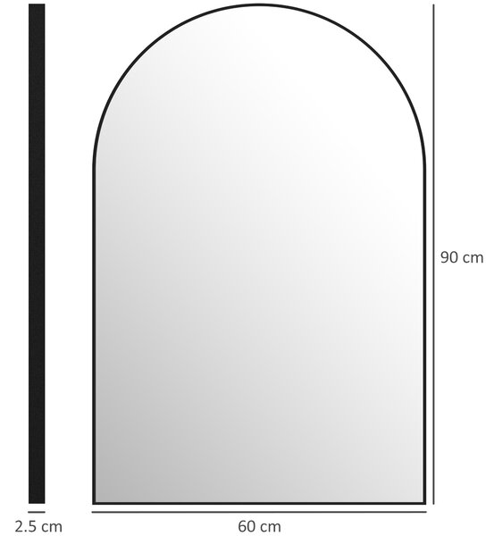 HOMCOM 60 x 90cm Arched Mirror, Home Mirror with High-definition Glass for Hallway & Bedroom Decor, Black Aosom UK