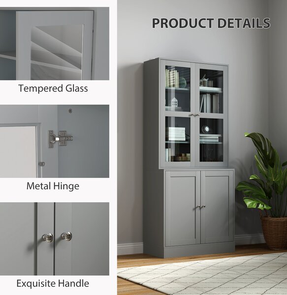 HOMCOM Double Storage Display Cabinet - Grey