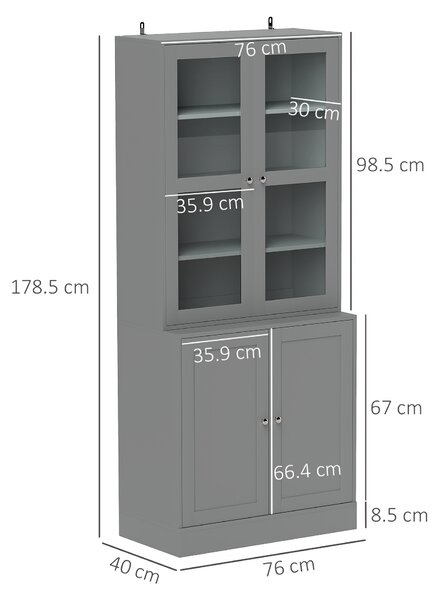 HOMCOM Double Storage Display Cabinet - Grey