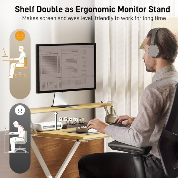 HOMCOM Compact Folding Desk for Small Spaces, Foldable Computer Desk with Storage Shelf, Ideal for Home Office, Maple Wood-effect Aosom UK