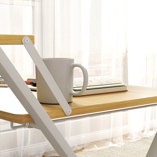 HOMCOM Compact Folding Desk for Small Spaces, Foldable Computer Desk with Storage Shelf, Ideal for Home Office, Maple Wood-effect Aosom UK