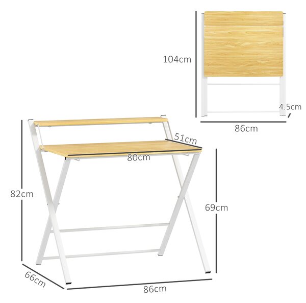 HOMCOM Compact Folding Desk for Small Spaces, Foldable Computer Desk with Storage Shelf, Ideal for Home Office, Maple Wood-effect Aosom UK