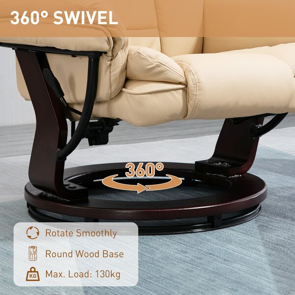 HOMCOM Reclining Lounge Chair with Footstool, Faux Leather Padded Armchair with Adjustable Backrest, Comfortable Relaxation Chair for Living Room, Beige Aosom UK