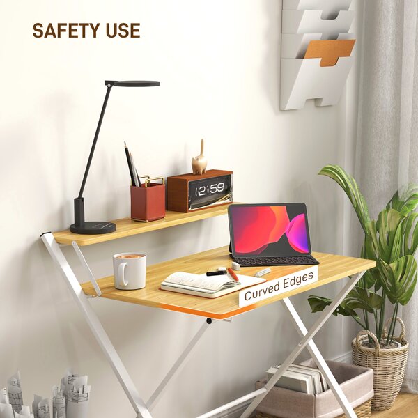 HOMCOM Compact Folding Desk for Small Spaces, Foldable Computer Desk with Storage Shelf, Ideal for Home Office, Maple Wood-effect Aosom UK