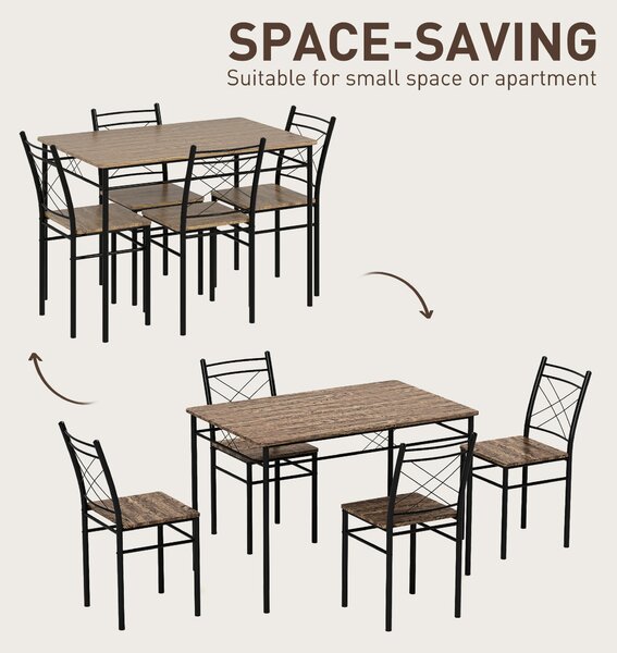 HOMCOM Modern Dining Table Set for 4, Space-Saving 5 Pieces Kitchen Table Set with Rectangle Table and Steel Frame, Oak
