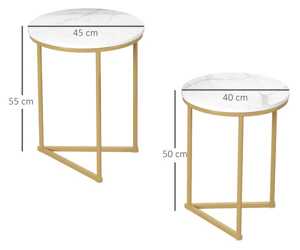HOMCOM Set of Two Marble-Effect Nest of Tables - White/Gold-Tone