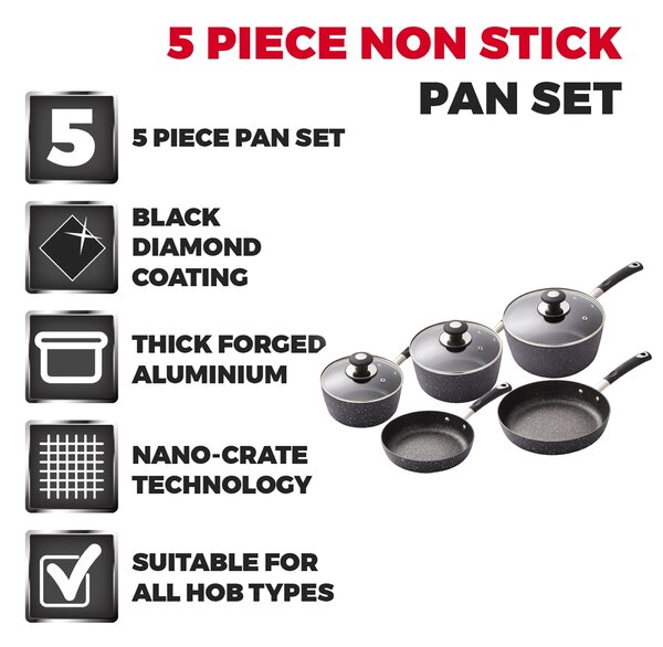 Tower Precision Non-Stick Aluminium 5 Piece Pan Set