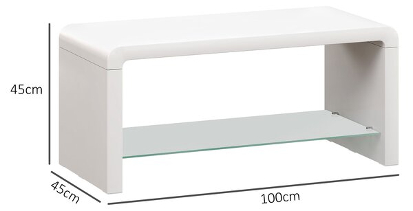 HOMCOM Curved Two-Tier Coffee Table - High Gloss White