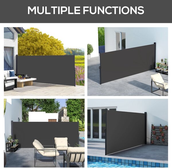 Outsunny Retractable Side Awning, Outdoor Privacy Screen for Garden, Hot Tub, Balcony, Terrace, Pool, 400 x 160cm, Black