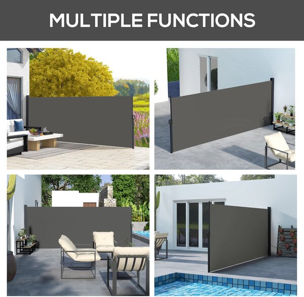 Outsunny Retractable Side Awning, Outdoor Privacy Screen for Garden, Hot Tub, Balcony, Terrace, Pool, 400 x 160cm, Dark Grey