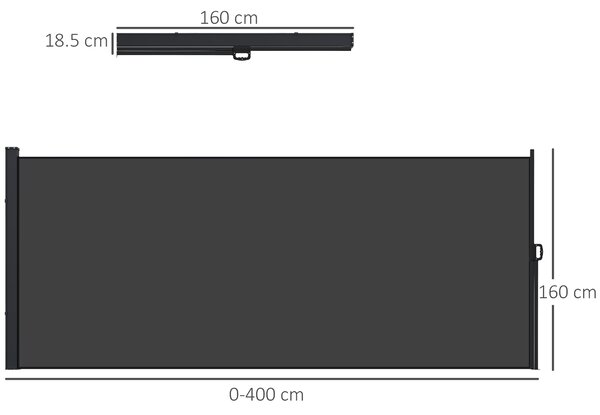 Outsunny Retractable Side Awning, Outdoor Privacy Screen for Garden, Hot Tub, Balcony, Terrace, Pool, 400 x 160cm, Black