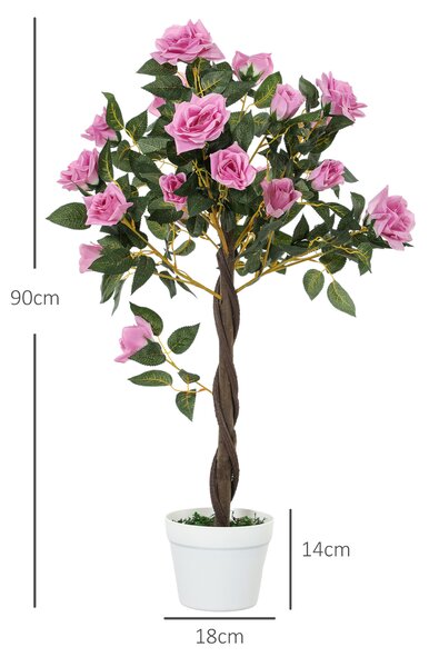 Outsunny Set of 2 Artificial Plants White Rose Floral in Pot, Fake Plants for Home Indoor Outdoor Decor, 90cm, Purple