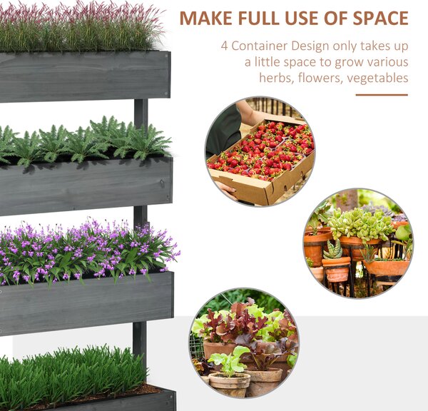 Outsunny Plant Pot Stand 4-Tire Outdoor Wooden Plant Stand, 142 x 80 x 45CM, Grey Aosom UK