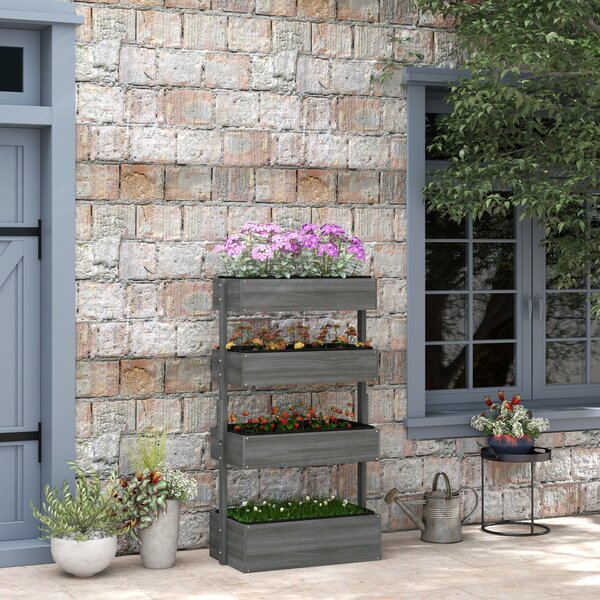 Outsunny Plant Pot Stand 4-Tire Outdoor Wooden Plant Stand, 142 x 80 x 45CM, Grey Aosom UK