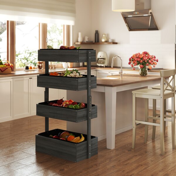 Outsunny Plant Pot Stand 4-Tire Outdoor Wooden Plant Stand, 142 x 80 x 45CM, Grey Aosom UK