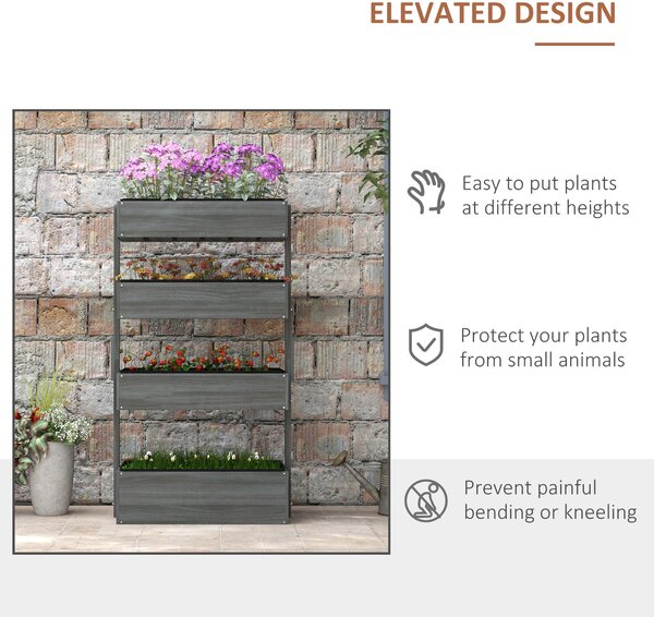 Outsunny Plant Pot Stand 4-Tire Outdoor Wooden Plant Stand, 142 x 80 x 45CM, Grey Aosom UK