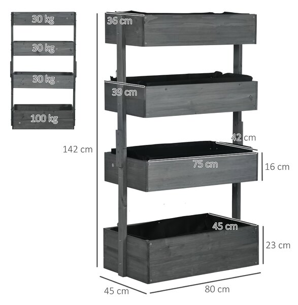 Outsunny Plant Pot Stand 4-Tire Outdoor Wooden Plant Stand, 142 x 80 x 45CM, Grey Aosom UK