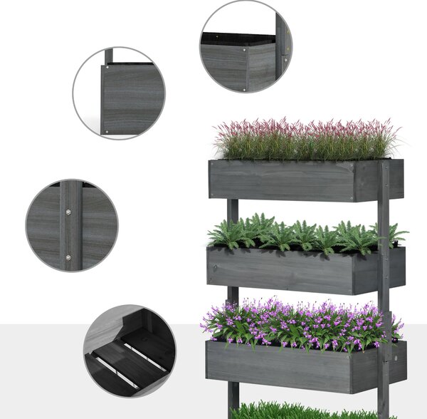 Outsunny Plant Pot Stand 4-Tire Outdoor Wooden Plant Stand, 142 x 80 x 45CM, Grey Aosom UK