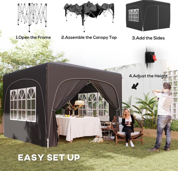 Outsunny 3 x 3m Pop-Up Gazebo Shelter, with Accessories - Black