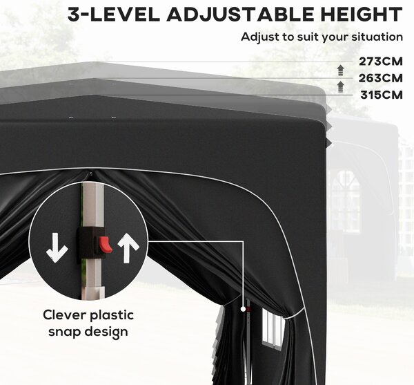 Outsunny 3 x 3m Pop-Up Gazebo Shelter, with Accessories - Black