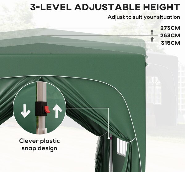 Outsunny 3 x 3m Pop-Up Gazebo Shelter, with Accessories - Dark Green