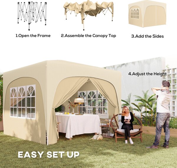 Outsunny 3 x 3m Pop-Up Gazebo Shelter, with Accessories - Sand