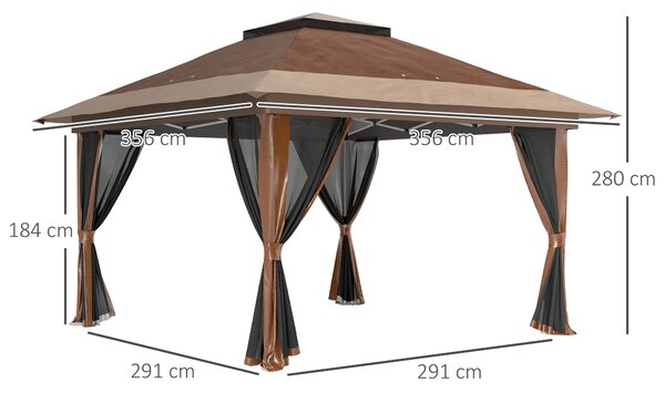 Outsunny 3.6 x 3.6m Pop-Up Gazebo, with Accessories - Brown