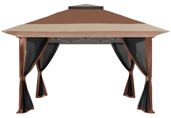 Outsunny 3.6 x 3.6m Pop-Up Gazebo, with Accessories - Brown