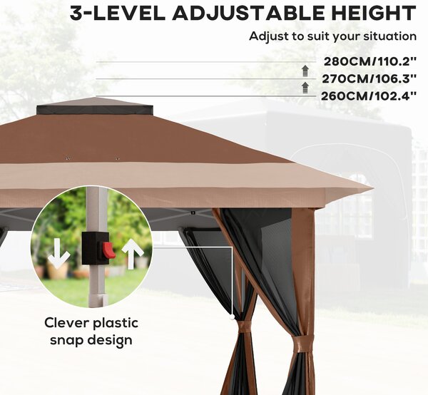 Outsunny 3.6 x 3.6m Pop-Up Gazebo, with Accessories - Brown