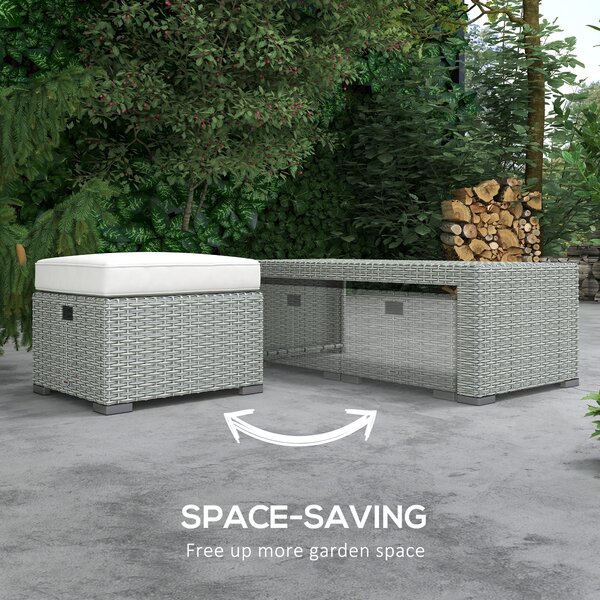 Outsunny 7-Seater Patio Furniture Set, Rattan Garden Set with Coffee Table, Footstool and Reclining Chairs, Light Grey Aosom UK