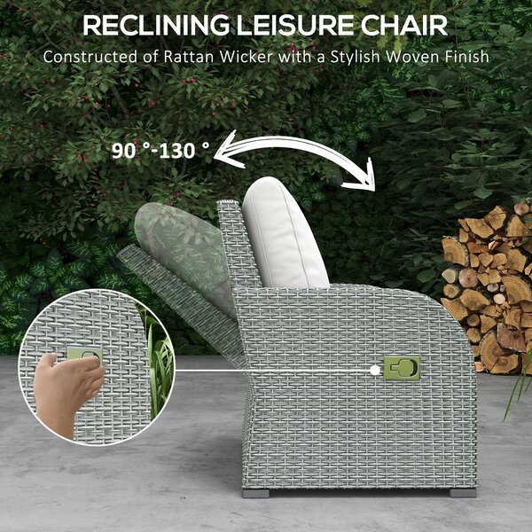 Outsunny 7-Seater Patio Furniture Set, Rattan Garden Set with Coffee Table, Footstool and Reclining Chairs, Light Grey Aosom UK