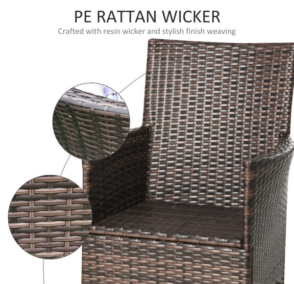 Outsunny 2-Seater Rattan Dining Chairs, w/ Cushions & Armrests for Patio, Mixed Brown Aosom UK