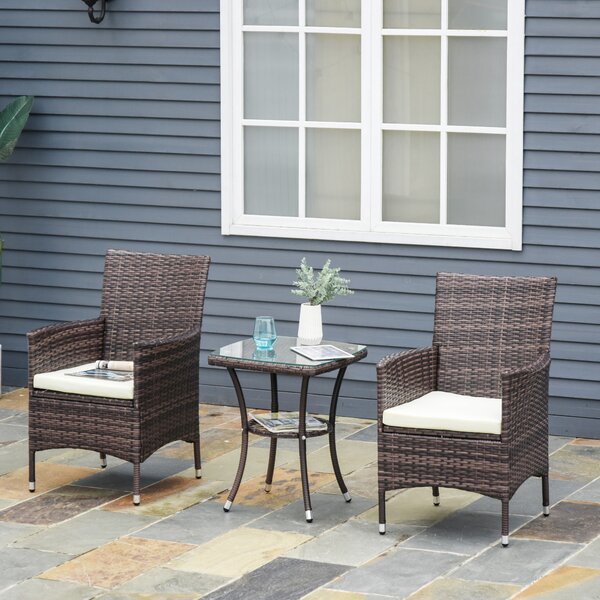 Outsunny 2-Seater Rattan Dining Chairs, w/ Cushions & Armrests for Patio, Mixed Brown Aosom UK