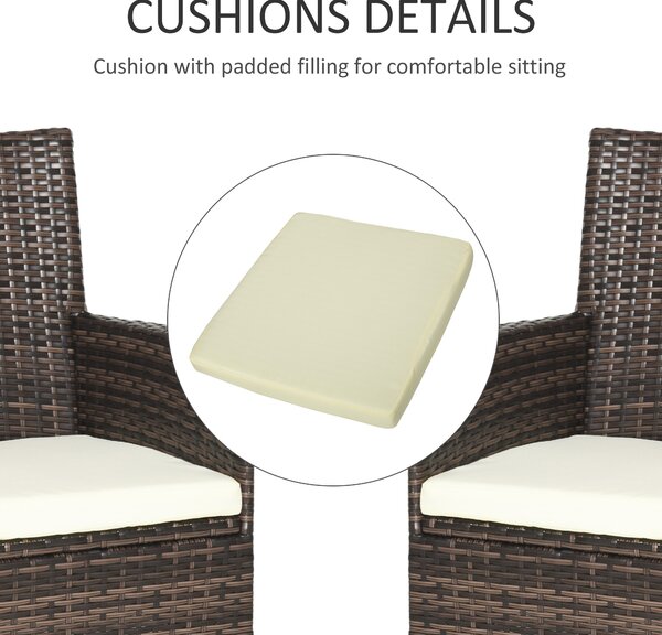 Outsunny 2-Seater Rattan Dining Chairs, w/ Cushions & Armrests for Patio, Mixed Brown Aosom UK