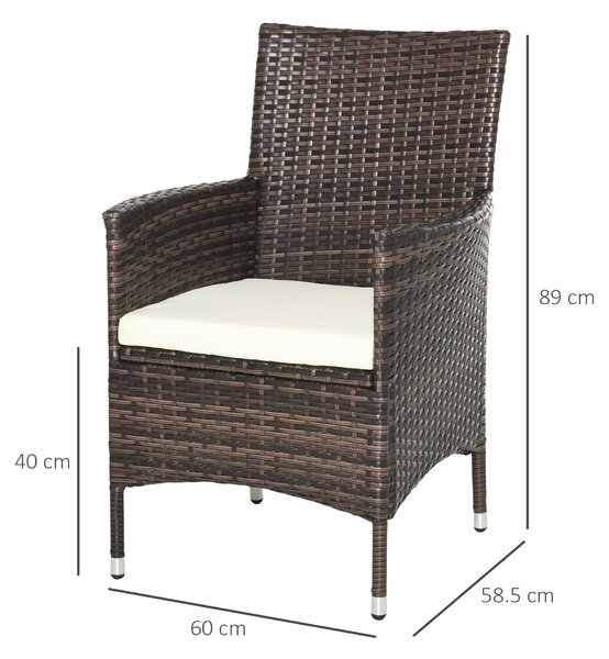 Outsunny 2-Seater Rattan Dining Chairs, w/ Cushions & Armrests for Patio, Mixed Brown Aosom UK