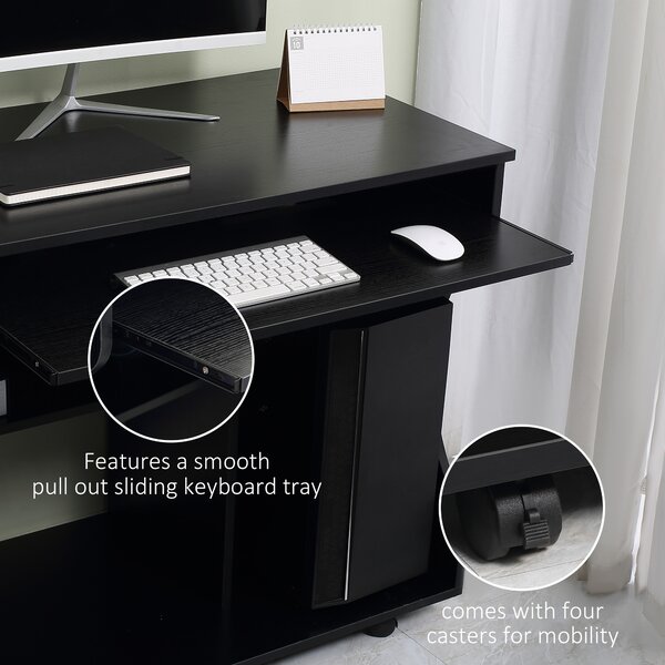 HOMCOM Multi-Storage Compact Work Desk, with Wheels - Black