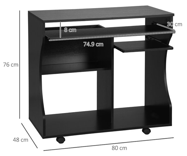 HOMCOM Multi-Storage Compact Work Desk, with Wheels - Black