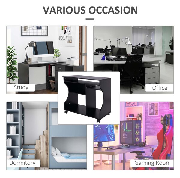 HOMCOM Multi-Storage Compact Work Desk, with Wheels - Black