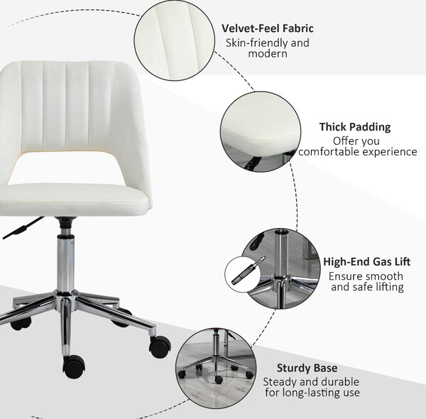 Vinsetto Armless Velvet-Feel Office Chair - Cream White