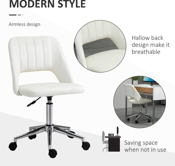 Vinsetto Armless Velvet-Feel Office Chair - Cream White