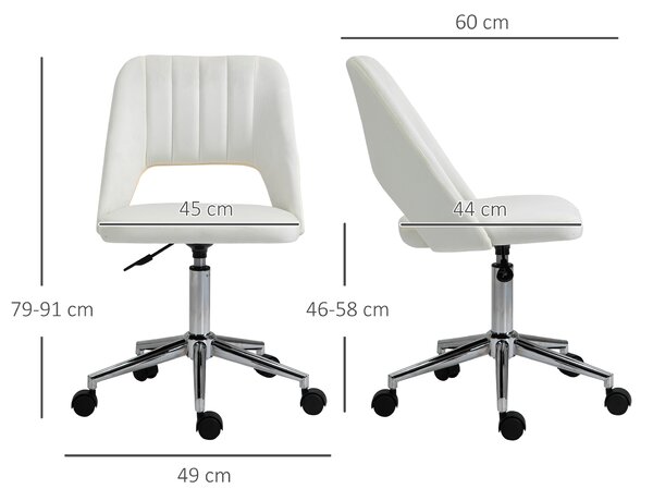 Vinsetto Armless Velvet-Feel Office Chair - Cream White