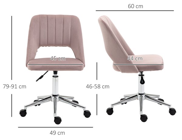Vinsetto Armless Velvet-Feel Office Chair - Pink