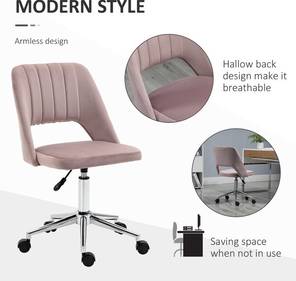 Vinsetto Armless Velvet-Feel Office Chair - Pink