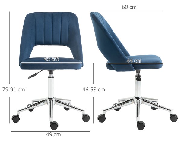 Vinsetto Armless Velvet-Feel Office Chair - Dark Blue