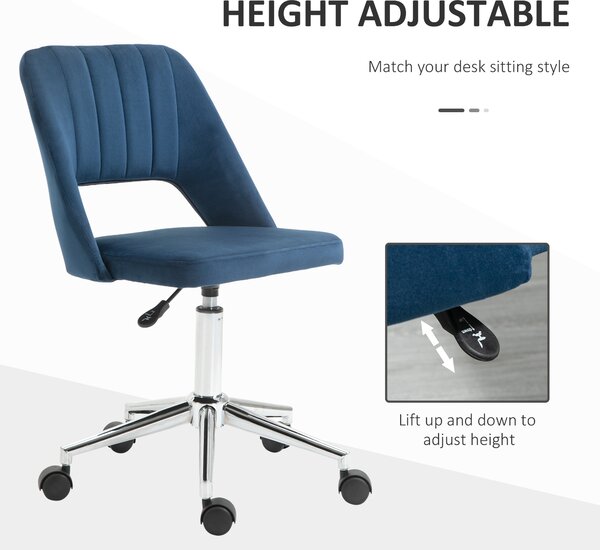 Vinsetto Armless Velvet-Feel Office Chair - Dark Blue
