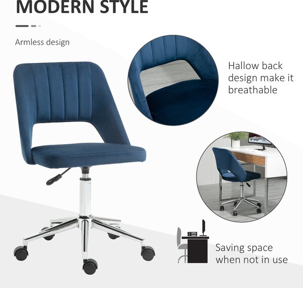 Vinsetto Armless Velvet-Feel Office Chair - Dark Blue