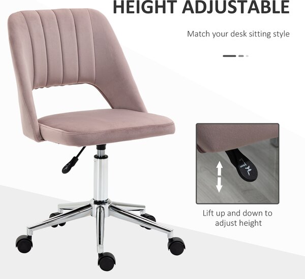 Vinsetto Armless Velvet-Feel Office Chair - Pink