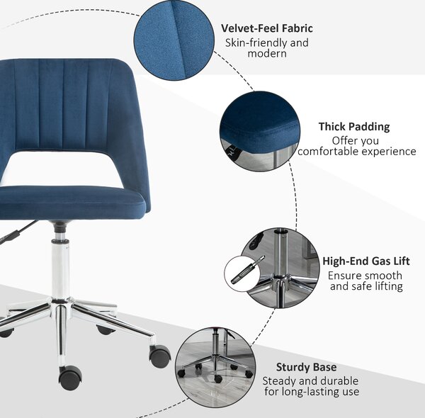 Vinsetto Armless Velvet-Feel Office Chair - Dark Blue