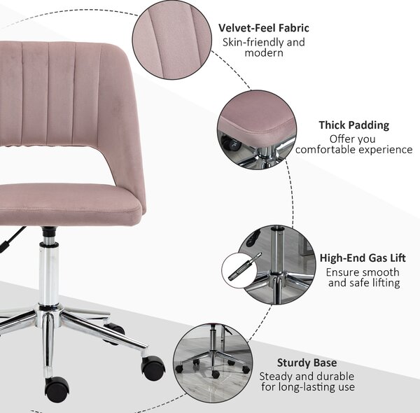 Vinsetto Armless Velvet-Feel Office Chair - Pink