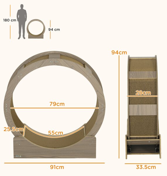 PawHut Cat Wheel with Brake, Scratching Pads - Walnut Brown